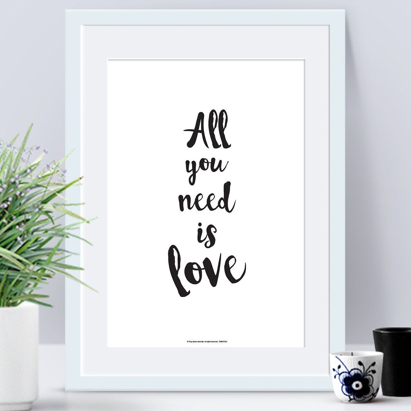 Affiche Couple. Poster Papier avec Texte All You Need... Idée Cadeau Originale. Love