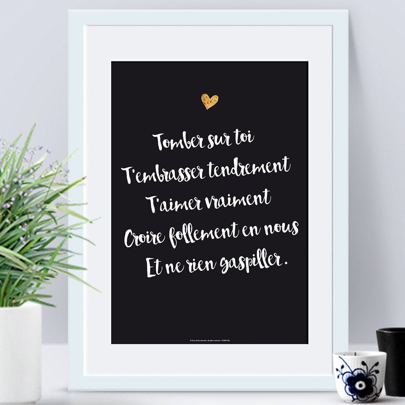 Affiche Papier avec Citation Texte d'amour Tomber sur Toi. Love. Cadeau Original.