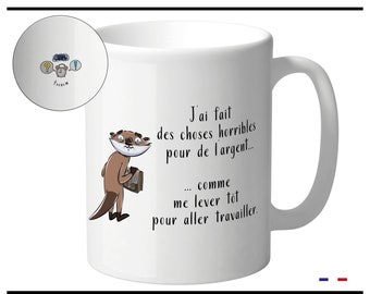 Personalized ceramic mug, otter, cat, dog of your choice. Mug with name for friends, family, colleagues. 'Animal humor' collection.