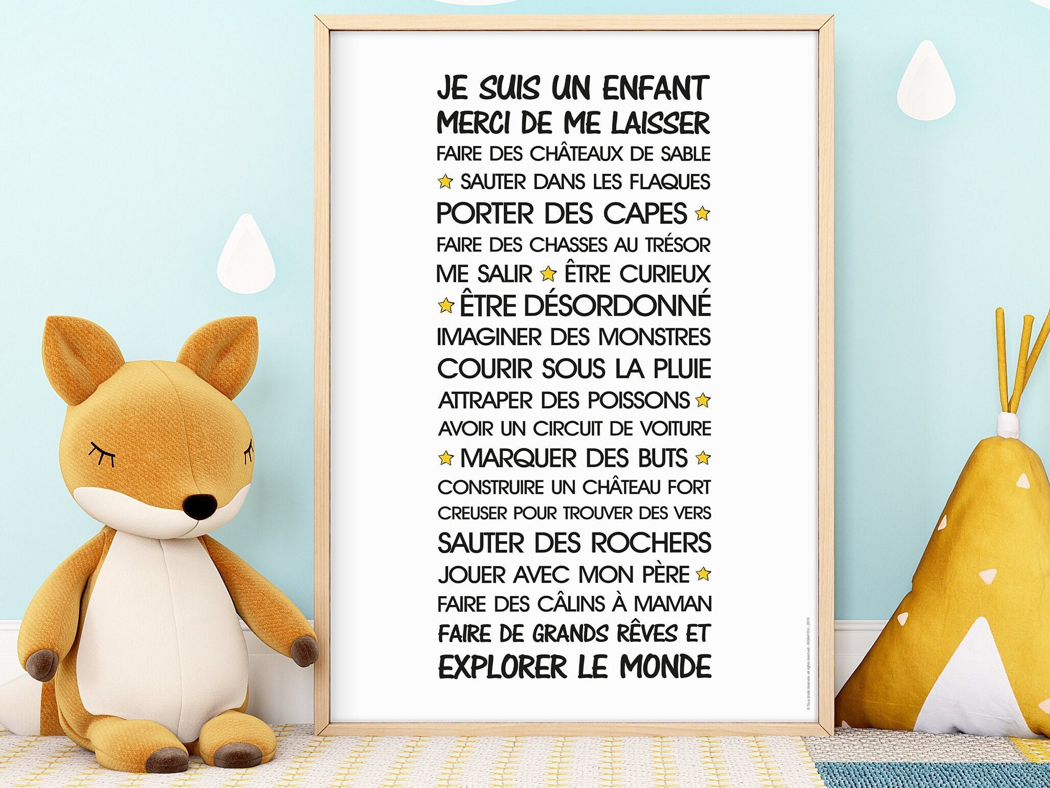 Affiche Pour Fille ou Garçon. Format A3, Affiche Chambre d'enfants Salle de Jeux. Poster Texte avec 