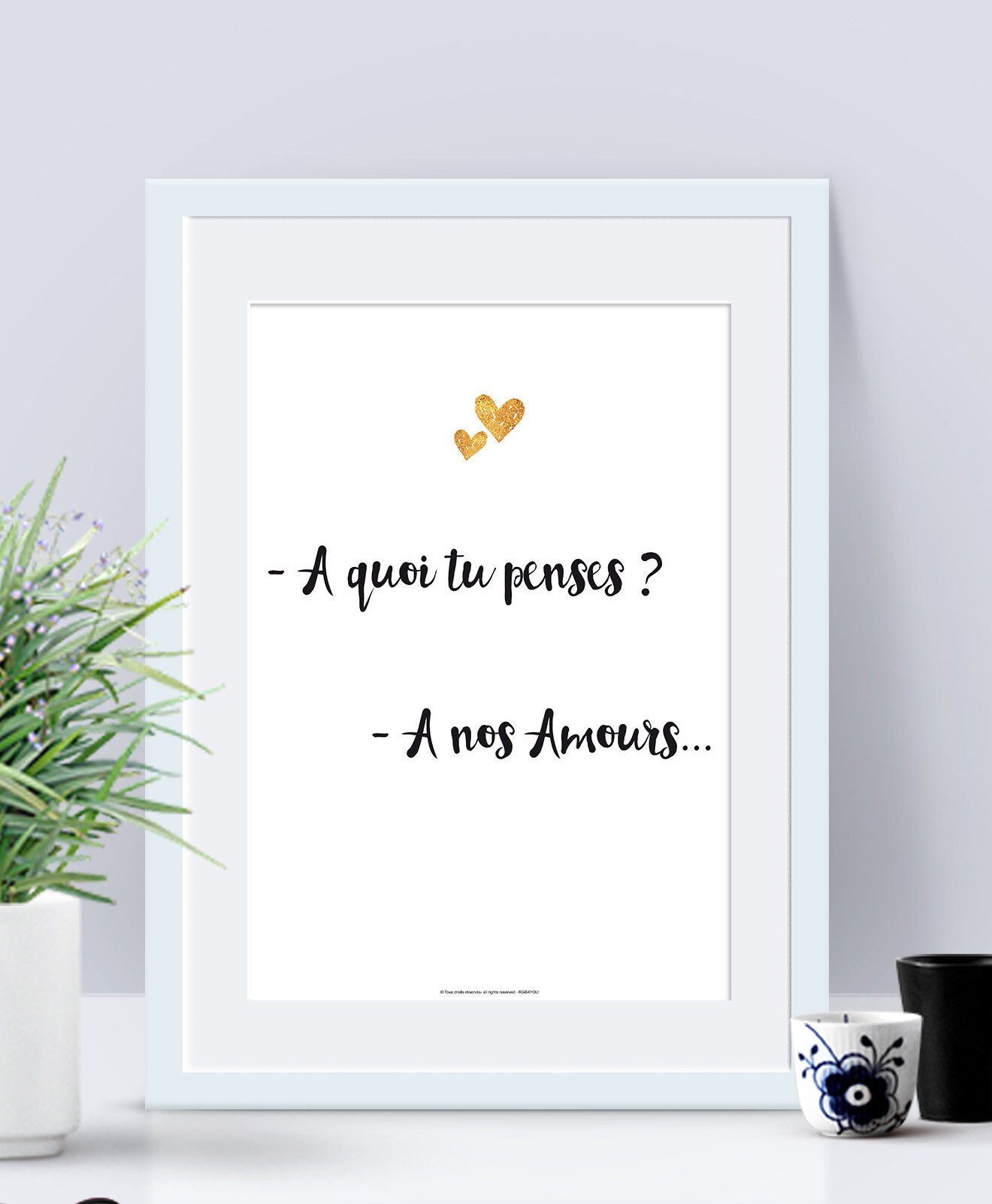 Affiche Papier avec Texte d'amour A Quoi Tu Penses ? Nos Amours. Idée Cadeau Originale. Love