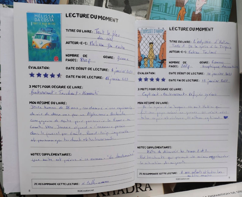 Carnet de lecture pour les lecteurs de romans, livres, bds. Cahier pour prendre des notes sur les lectures faites.