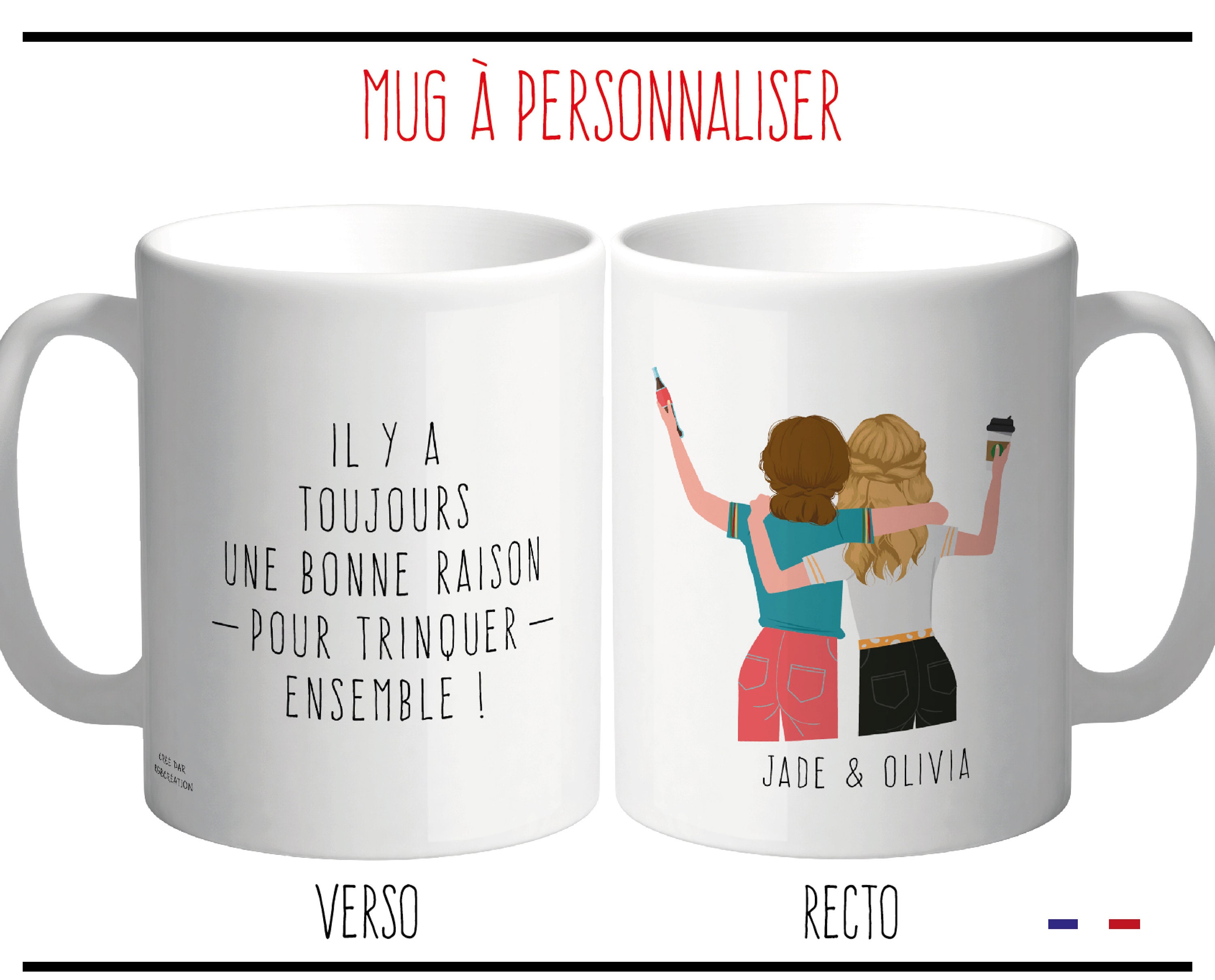 Cadeau Mug personnalisé Amitié Copines Meilleurs amis, Prénom, dessin,  photo, texte personnalisable 🤍 Made in France