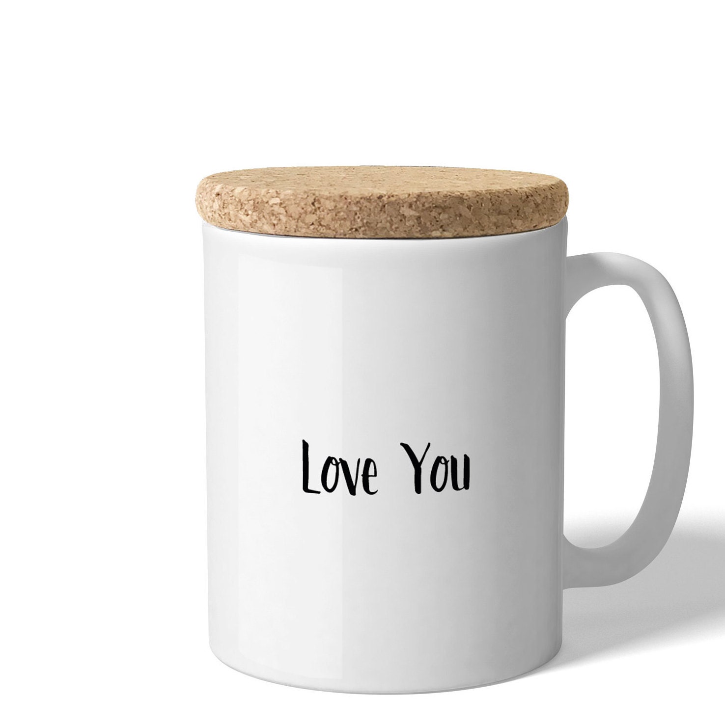 Mug avec ou Sans Couvercle en Liège - Texte Love You Idée de Cadeau Tasse Originale à Personnaliser