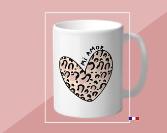 Ceramic heart mug. Love themed coffee cup, tea cup. Illustrations to choose from with wild heart