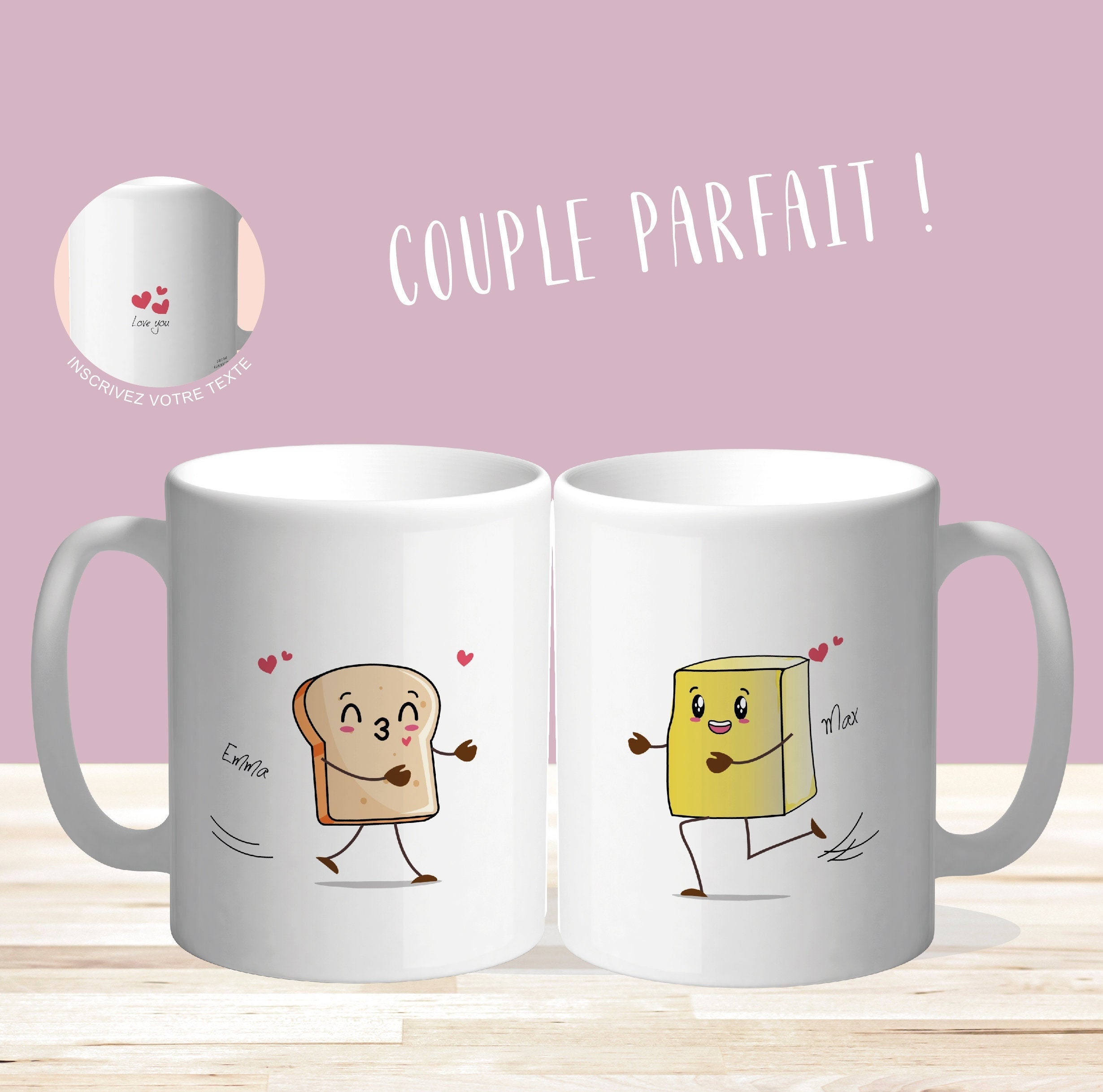 Meilleur Duo de Couple - Mugs Personnalisables Cadeau avec Cette Tartine Qui Court Vers Son Pot Nut,