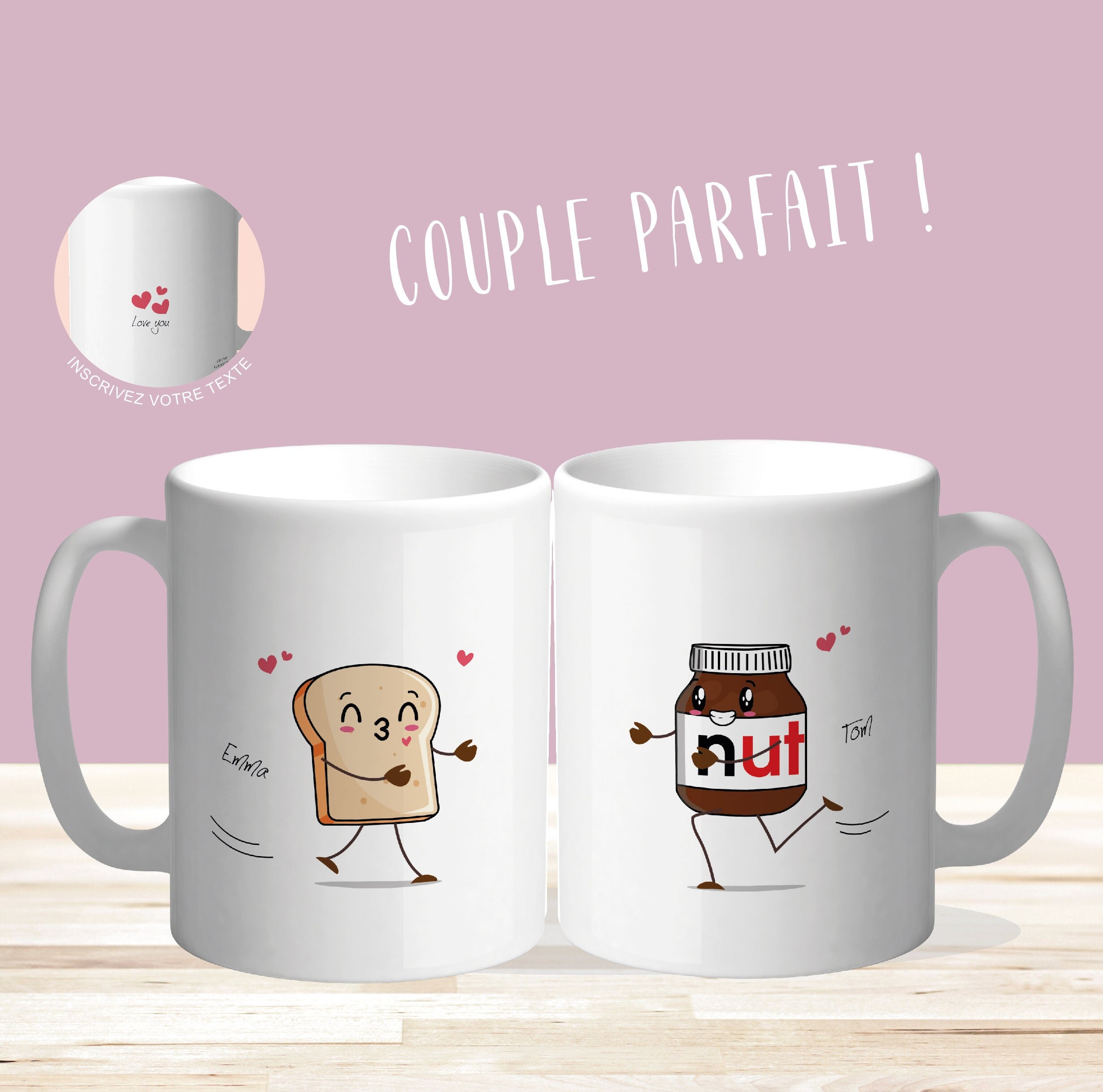 Meilleur Duo de Couple - Mugs Personnalisables Cadeau avec Cette Tartine Qui Court Vers Son Pot Nut,