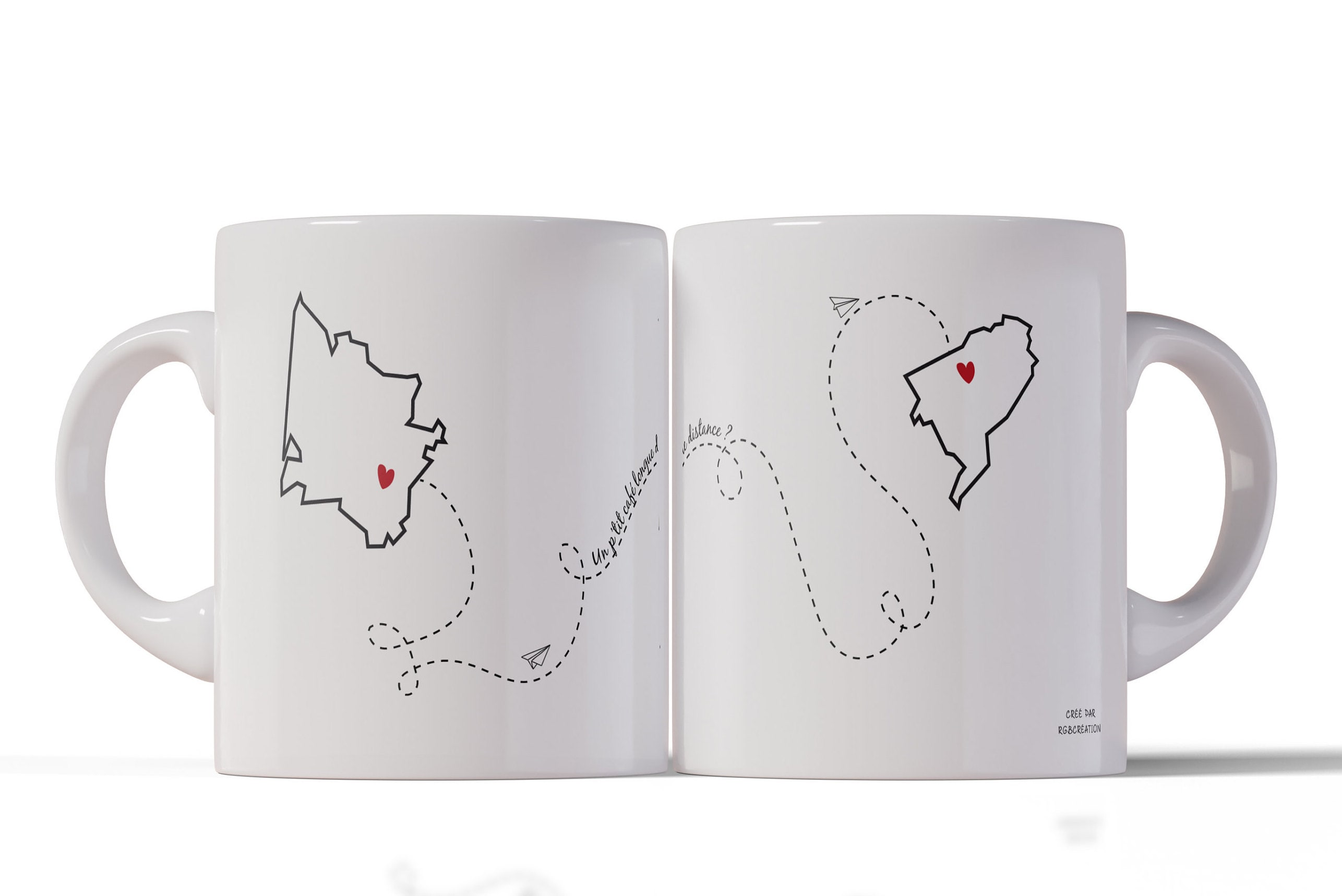 Duo de Mugs à Personnaliser. Les Plus Jolies Tasses Longues Distances - Pour La Famille/Les Amis ave
