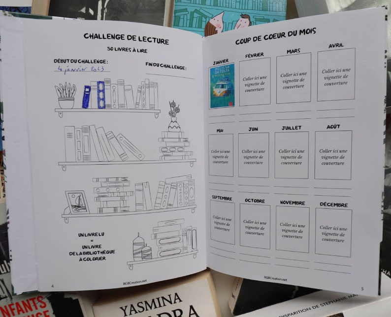 Carnet de lecture pour les lecteurs de romans, livres, bds. Cahier pour prendre des notes sur les lectures faites. Cadeau idéal pour lui, pour elle. Pages intérieurs des carnets de lecture rgbcréation