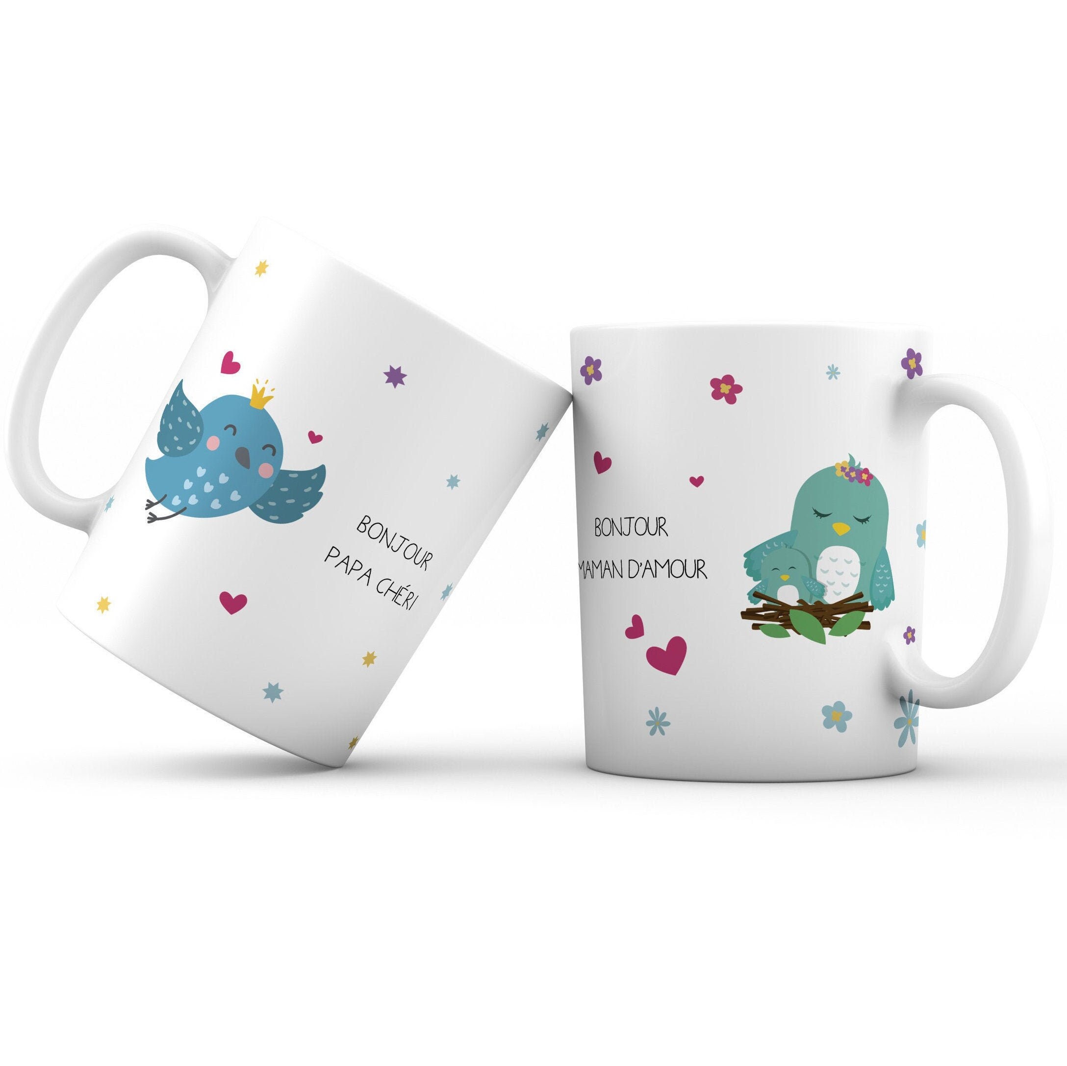 Duo de Mugs. Les Plus Belles Tasses en Céramique Pour Les Papas et Mamans. Personnalisation Possible