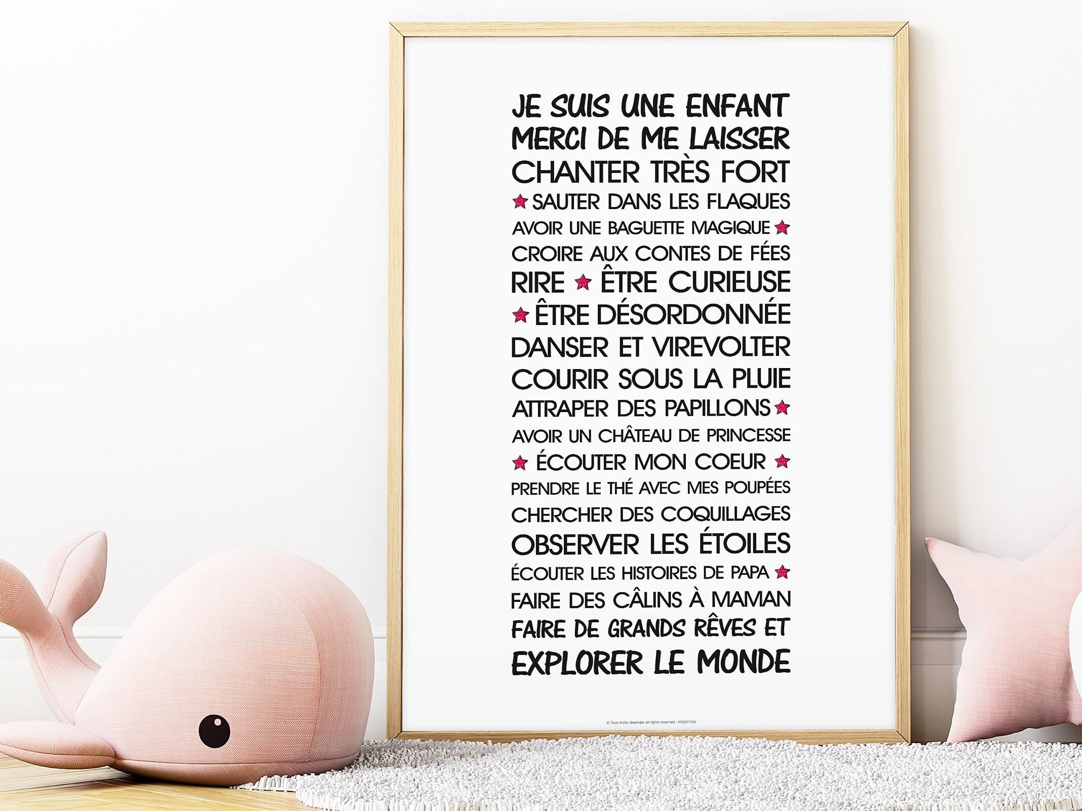 Affiche Pour Fille ou Garçon. Format A3, Affiche Chambre d'enfants Salle de Jeux. Poster Texte avec 