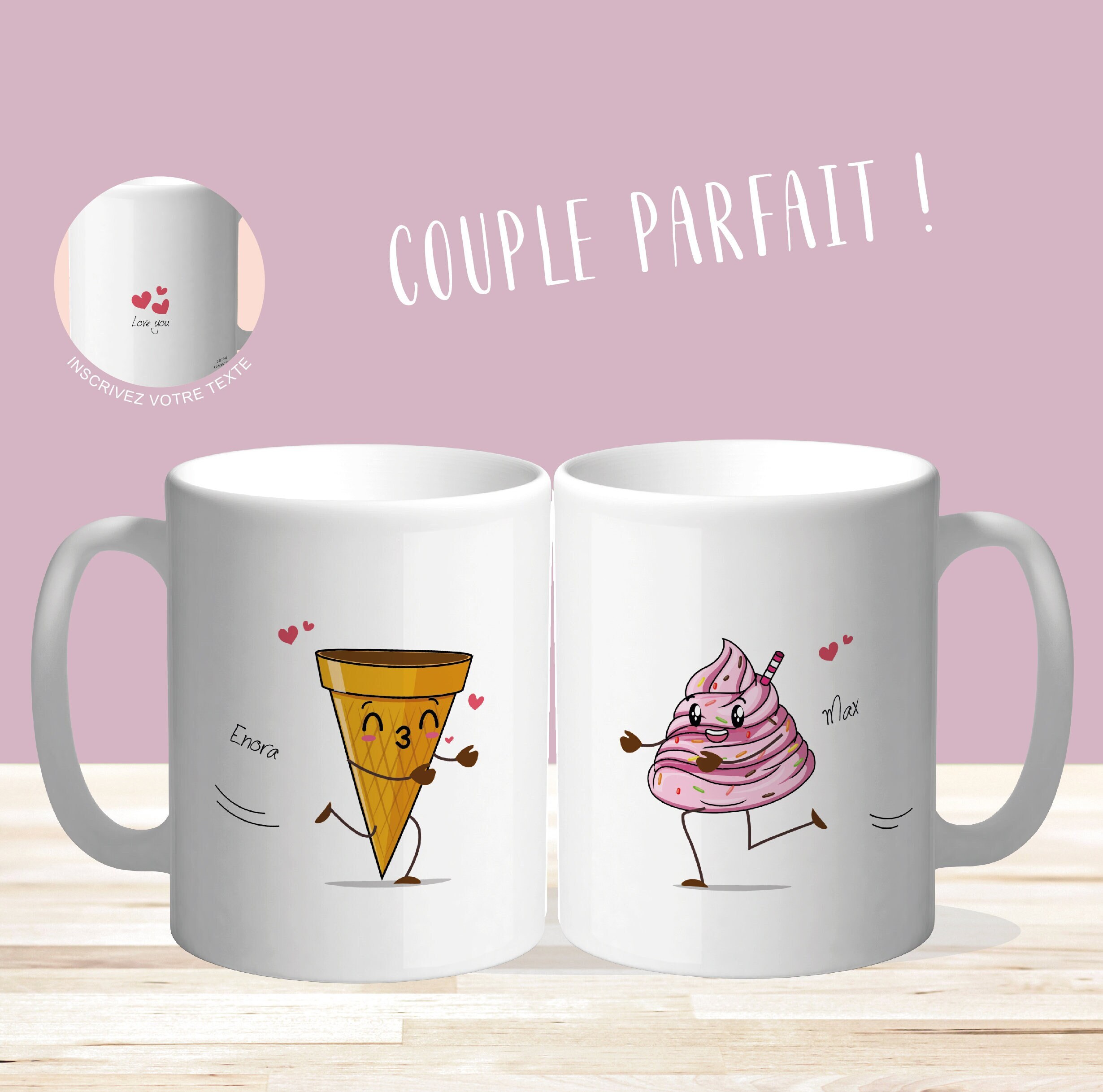 Meilleur Duo de Couple - Mugs Personnalisables Cadeau avec Ce Cône Qui Court Vers Sa Glace à La Frai
