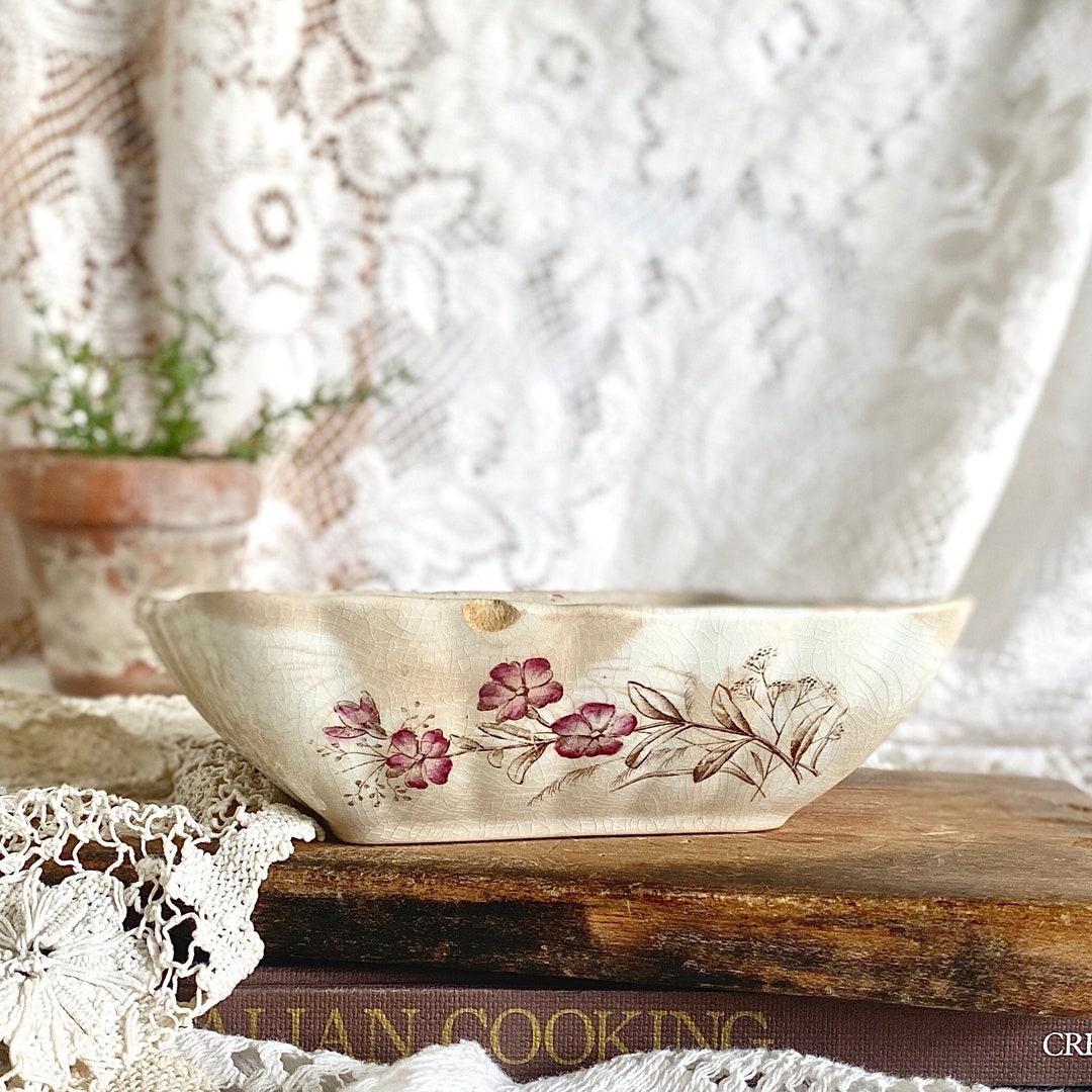 19th Century Wood & Son Ironstone Lady Finger Bowl // Stained Crazed