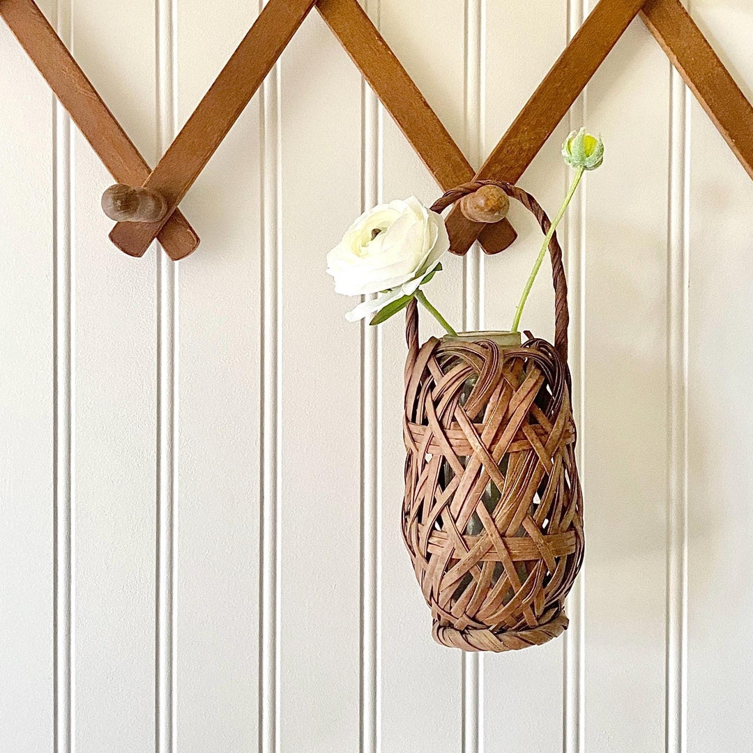 Hanging Wicker Wrapped Demijohn for Peg Rack // Handmade Basket With ...