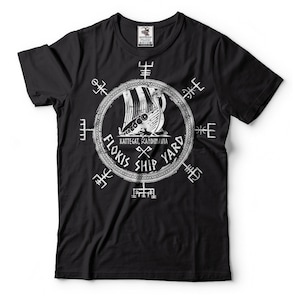 Floki&#39;s Shipyard T-Shirt Funny Vikings Tee Shirt Valhalla Warrior Odin Valknut T-Shirt