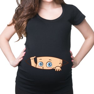 Baby Boy Peeking T-Shirt Maternity Shirt Pregnant Woman Funny Pregnancy Tee Shirt