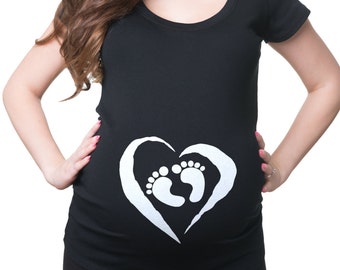 Feet In Heart T-Shirt Maternity Tee Shirt Pregnancy Shirt