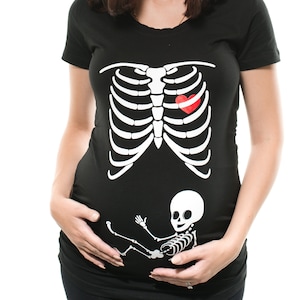 Szkielet Neutralny Płeć Ciążowa Koszulka Halloween Kostium Ciąża Top Zabawny X-Ray Dziecko Koszulka