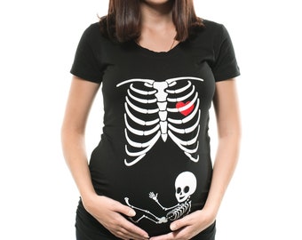 Skeleton Baby Halloween Pregnancy T-Shirt Funny Halloween Maternity Top