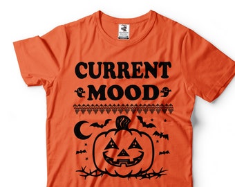 Halloween Costume T-Shirt Funny Halloween Scary Pumpkin Current Mood Cool Orange Halloween Party Tee Shirt
