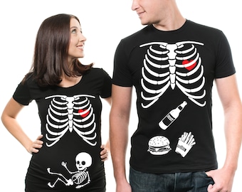 Skeleton Couple Halloween Matching T-Shirt Funny Halloween Costume Single Baby Cool X-ray Tee Shirts