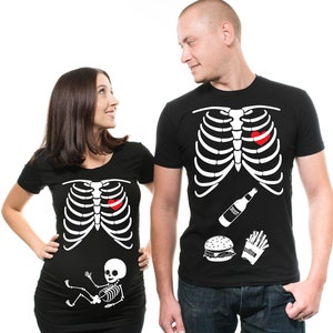Skeletpaar Halloween Bijpassend T-shirt Grappig Halloweenkostuum Enkele Baby Coole X-ray T-shirts