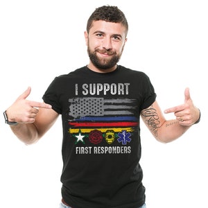 Support First Responders T-Shirt USA Flag Paramedic Police Firefighter Paramedic Patriotic US T-Shirt