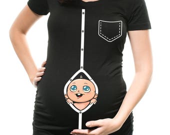 Maternity Top Funny Pregnancy T-Shirt Baby Zipper Cute Maternity Costume Tee Shirt