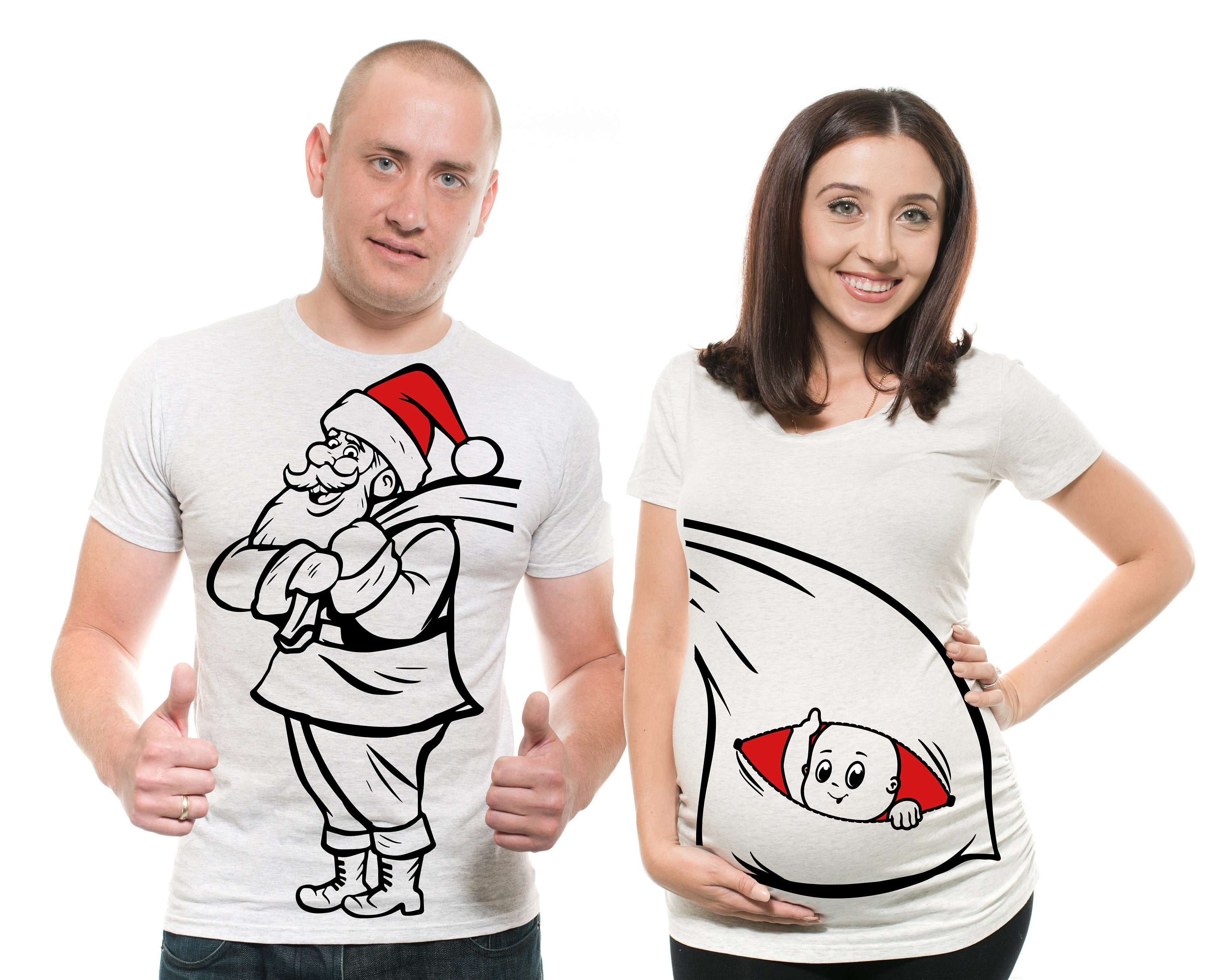yummytees Couple Matching Christmas Birth Announcement T-shirts Funny Dad Maternity Santa Claus T-Shirt