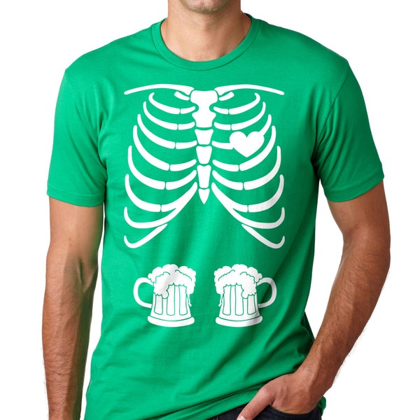 Skeleton Beer Mugs St. Patrick's Day Party Tee Shirt Shamrock Clover Pub Tee Shirt