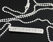 Sterling Silver Dog Tag, TWO SIDED Mens Womens Minimalist Personalized name bar, latitude longitude double sided coordinates necklace