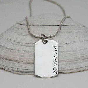 Personalized Tag Necklace, ID Pendant, Date Necklace, Sterling Silver Simple Tag Necklace, 925 Silver