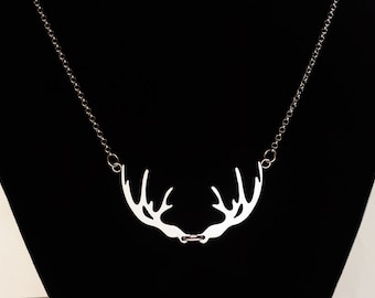 Antler Necklace, solid Silver deer antler pendant, skull jewellery, Moose Antlers, Reindeer Antler necklace