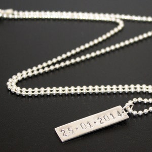 Custom Dog Tag, Mens Sterling Silver Dog Tag, Personalized Roman Numeral dog tag pendant, date stamped dog tag, silver tag necklace