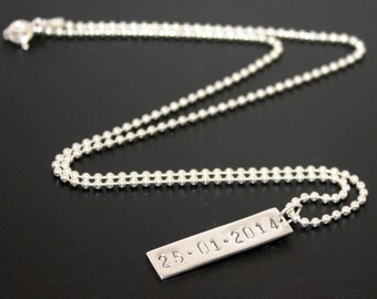 Custom Dog Tag, Mens Sterling Silver Dog Tag, Personalized Roman Numeral dog tag pendant, date stamped dog tag, silver tag necklace