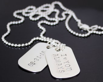 Mens Dog Tag Necklace, Personalized Necklace, Mens ID Pendant, dog tag date necklace boyfriend girlfriend jewelry