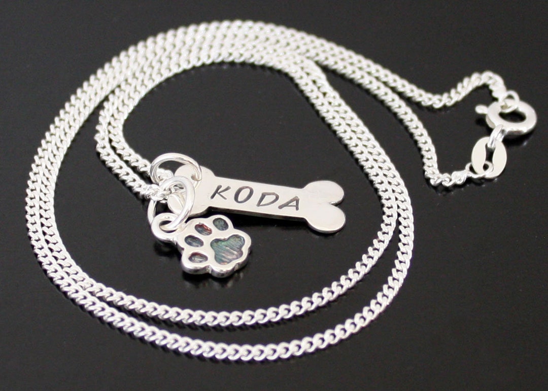 Personalized Dog Paw Print Dog Bone Name Necklace Sterling Silver ...