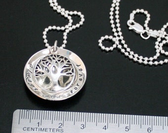 Large Tree of Life Pendant, Personalized tree pendant, mothers day necklace, words and initials, sterling silver, 925