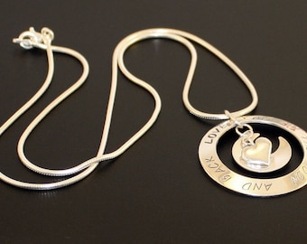Love you to the moon and back, sterling silver pendant, moon and heart necklace, personalized necklace, mothers day pendant, gift for her
