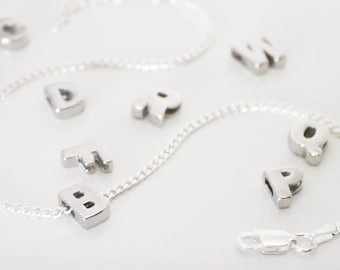 Silver Initial Ankle Chain, Sterling Silver Anklet, Tiny Letter Anklet, Valentines Day Gift for her, gifts, Alphabet Jewelry, Silver Chain