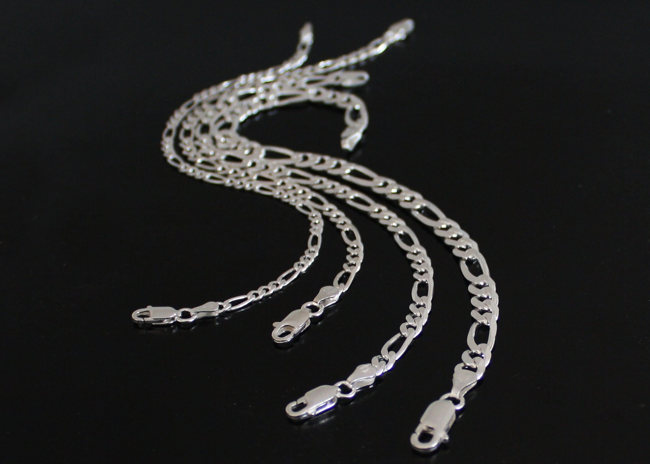 Silver Figaro Bracelet, 925 Solid Sterling Silver Link Chain Silver Figaro Bracelet, 925 Solid Sterling Silver Link Chain