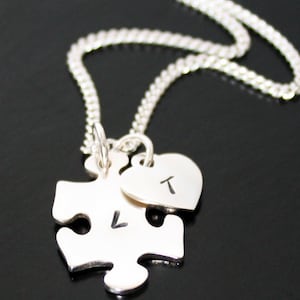 Autism Necklace, Sterling Silver personalized puzzle pendant, autism awareness, custom jigsaw puzzle piece with heart Mothers Day Gift