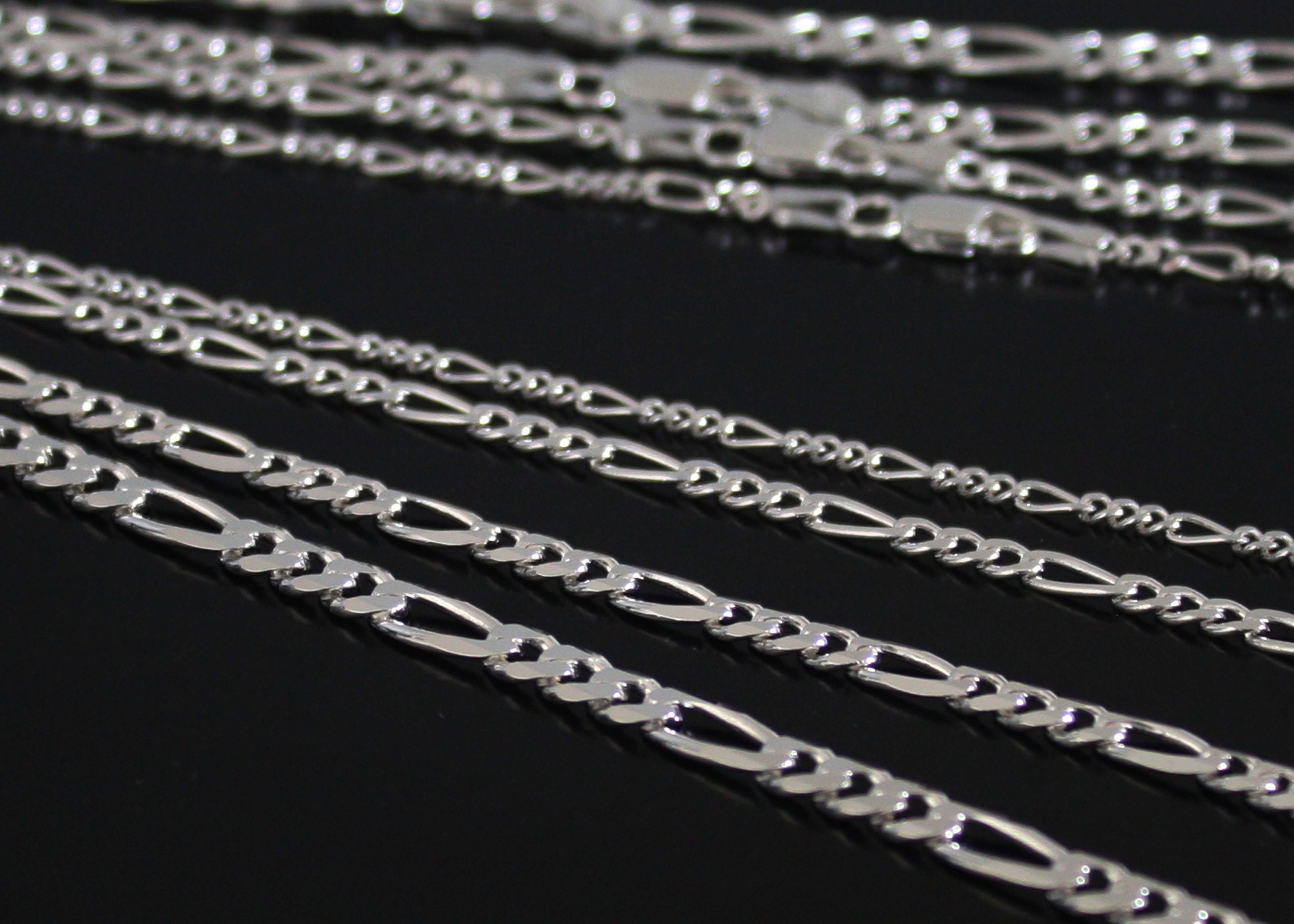 Collar De Cadena Fígaro De Plata Esterlina 925 Sólida – Varias Longitudes (16, 18, 20 Pulgadas), Hecho En Italia