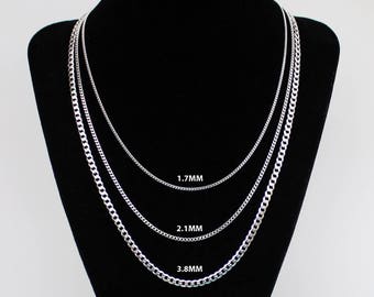 Sterling Silver 925 Curb Chain Necklace, 14 16 18 20 22 24 30 36 inch Mens Chain, Womens Chain Thick Thin Curb, Italian curb chain