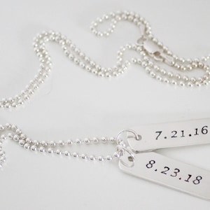Dog Tag Necklace, TWO SIDED Sterling Silver 925 tag necklace, Personalized Pendant, Date Necklace, Silver bar