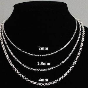 Sterling Silver Rollo Chain Necklace - Available in Multiple Widths & Lengths - Elegant Everyday Jewelry, Personalized Gift, Sterling 925