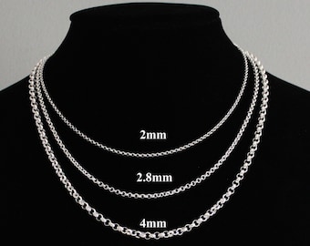 Sterling Silver Rollo Chain Necklace - Available in Multiple Widths & Lengths - Elegant Everyday Jewelry, Personalized Gift, Sterling 925