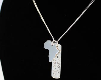 Africa Necklace Dog Tag Necklace Solid Silver 925 Continent Country Province State Necklace