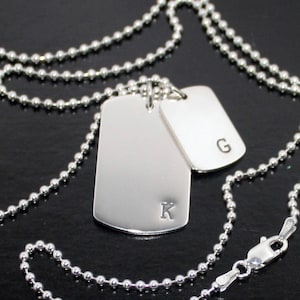 Dog Tag Necklace, Sterling Silver 925, Boyfriend Girlfriend, Initials Necklace for him, Father Son Gift, Simple Monogram