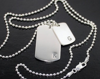 Dog Tag Necklace, Sterling Silver 925, Boyfriend Girlfriend, Initials Necklace for him, Father Son Gift, Simple Monogram